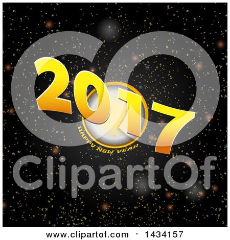 Clipart of a Happy New Year 2017 Greeting over a Gold Circle on an Outer Space Background - Royalty Free Vector Illustration by elaineitalia