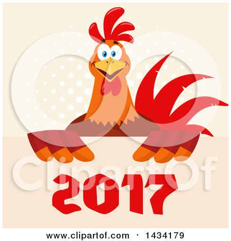 Flat Design Style Clipart of a Chicken Rooster Bird over New Year 2017 Numbers on Halftone - Royalty Free Vector Illustration by Hit Toon