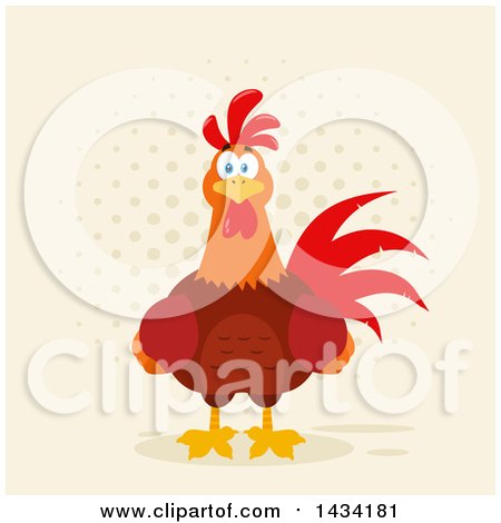Flat Design Style Clipart of a Chicken Rooster Bird over Halftone - Royalty Free Vector Illustration by Hit Toon