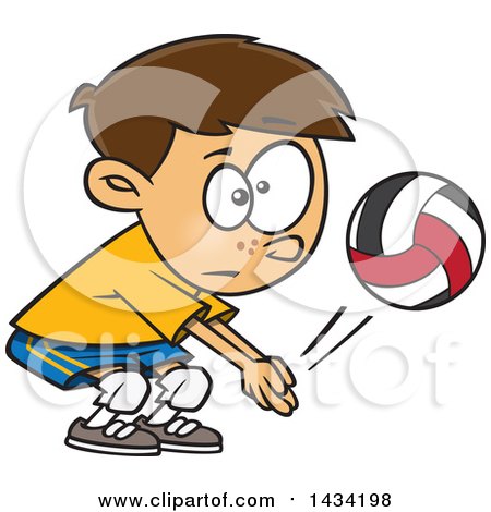 Clipart of a Cartoon Caucasian Boy Playing Volleyball - Royalty Free Vector Illustration by toonaday