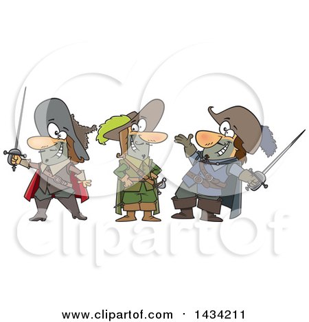 Clipart of a Cartoon Group of the Three Musketeers - Royalty Free Vector Illustration by toonaday