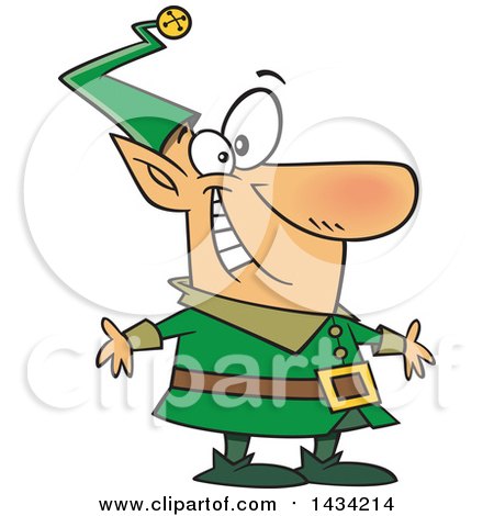 Clipart of a Cartoon Happy Christmas Elf in a Green Suit - Royalty Free Vector Illustration by toonaday