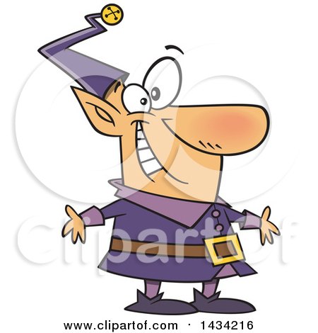 Clipart of a Cartoon Happy Christmas Elf in a Purple Suit - Royalty Free Vector Illustration by toonaday