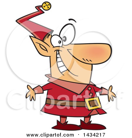 Clipart of a Cartoon Happy Christmas Elf in a Red Suit - Royalty Free Vector Illustration by toonaday