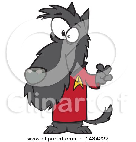 Clipart of a Cartoon Scottie Dog in a Star Trek Shirt - Royalty Free Vector Illustration by toonaday