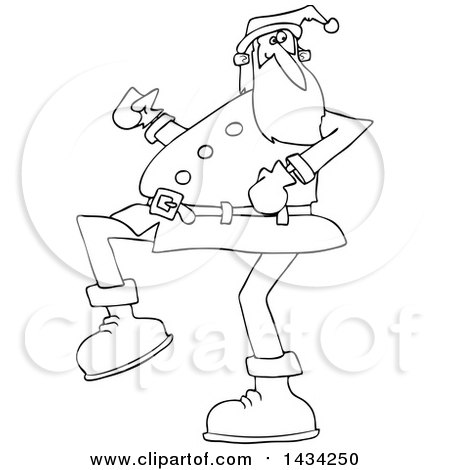 Clipart of a Cartoon Black and White Lineart Christmas Santa Claus Strutting - Royalty Free Vector Illustration by djart
