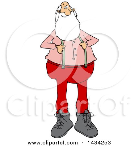 Clipart of a Cartoon Christmas Santa Claus Pulling on His Suspenders - Royalty Free Vector Illustration by djart