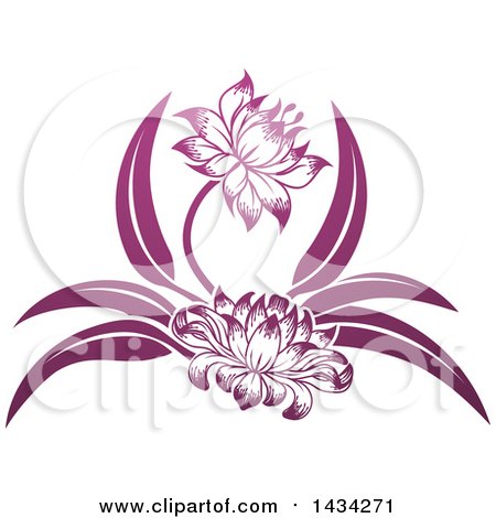 Clipart of Beautiful Gradient Purple Water Lily Lotus Flowers - Royalty Free Vector Illustration by AtStockIllustration
