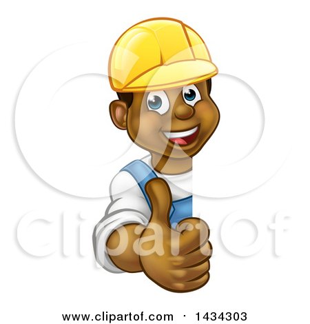 Clipart of a Cartoon Happy Black Male Worker Giving a Thumb up Around a  Sign - Royalty Free Vector Illustration by AtStockIllustration #1434303