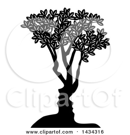 Clipart of a Black and White Tree with Abstract Faces of a Couple Formed in the Trunk - Royalty Free Vector Illustration by AtStockIllustration