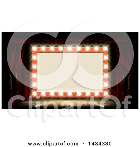 Clipart of a Retro Marquee Theater Sign with Light Bulbs on a Stage - Royalty Free Vector Illustration by AtStockIllustration