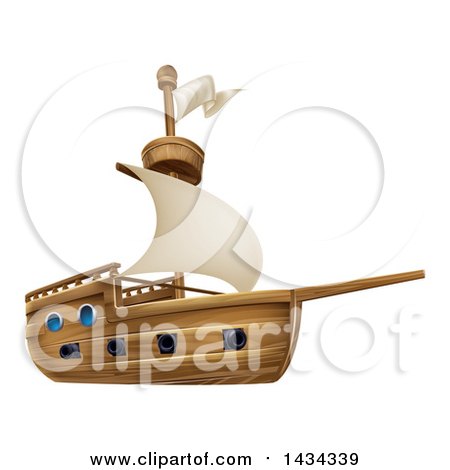 Clipart of a Sailing Galleon Ship - Royalty Free Vector Illustration by AtStockIllustration
