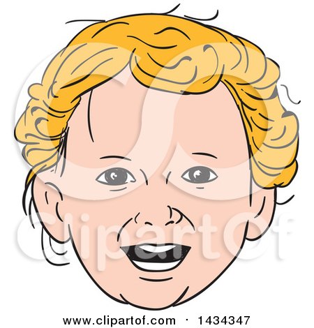 Clipart of a Sketched Happy Blond Caucasian Toddler Boy's Fae - Royalty Free Vector Illustration by patrimonio