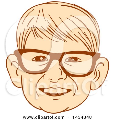 Clipart of a Retro Sketched Boy's Face Wearing Glasses - Royalty Free Vector Illustration by patrimonio