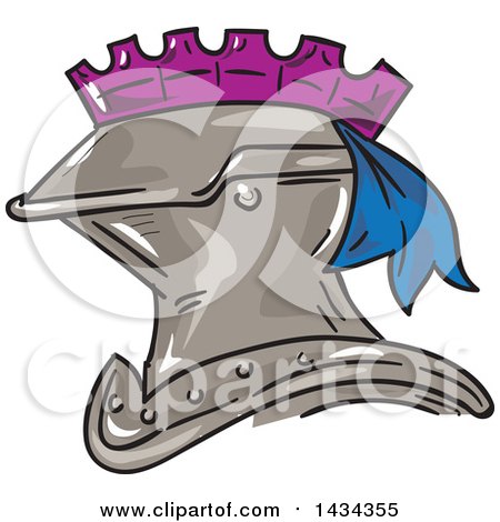 Clipart of a Sketch Styled Knight Helmet - Royalty Free Vector Illustration by patrimonio