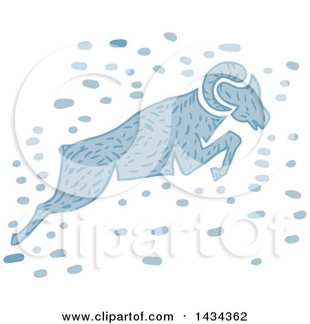 Clipart of a Blue Watercolor Ram Leaping - Royalty Free Vector Illustration by patrimonio