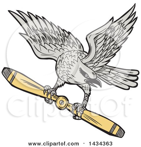 Clipart of a Shrike Bird Flying with a Propeller Blade - Royalty Free Vector Illustration by patrimonio