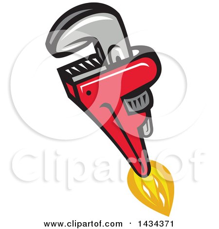 Clipart of a Pipe Monkey Wrench Rocket in Flight - Royalty Free Vector Illustration by patrimonio
