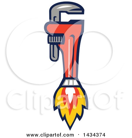 Clipart of a Pipe Monkey Wrench Rocket - Royalty Free Vector Illustration by patrimonio