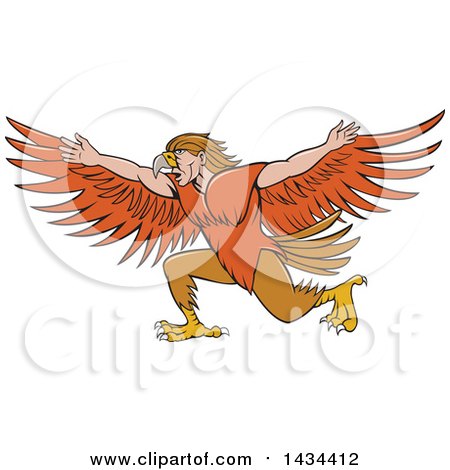 Clipart of a Cartoon Lleu Lleu Llaw Gyffes, Half Man Half Eagle Spreading His Wings - Royalty Free Vector Illustration by patrimonio