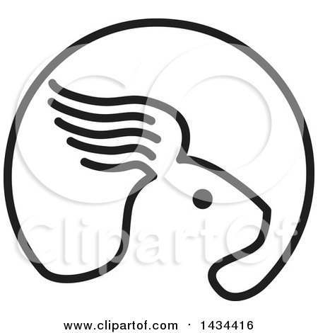 Clipart of a Retro Black and White Rabbit with a Wing Ear - Royalty Free Vector Illustration by patrimonio