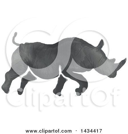 Clipart of a Watercolor Rhinoceros Running - Royalty Free Vector Illustration by patrimonio