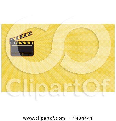 Clipart of a Retro Clapperboard and Yellow Rays Background or Business Card Design - Royalty Free Illustration by patrimonio