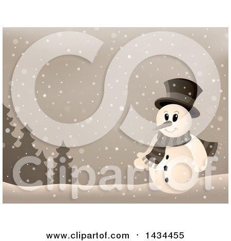 Clipart of a Sepia Toned Snowman in the Snow - Royalty Free Vector Illustration by visekart
