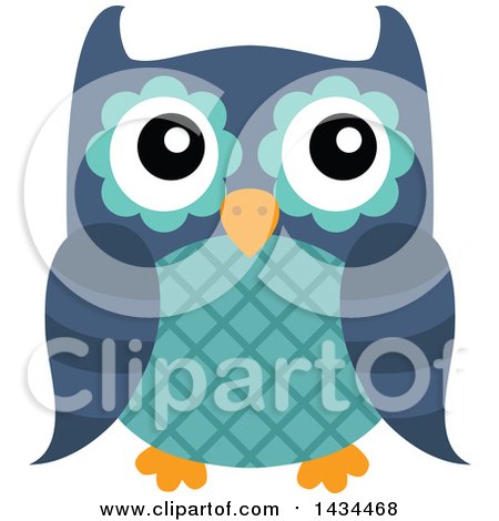 Clipart of a Blue and Turquoise Owl - Royalty Free Vector Illustration by visekart