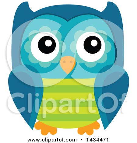 Clipart of a Blue and Green Owl - Royalty Free Vector Illustration by visekart