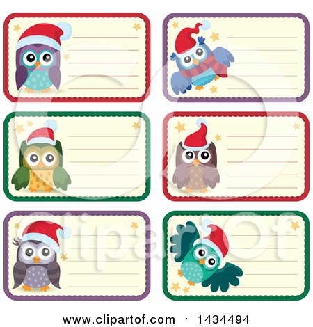 Clipart of Christmas Owl Tags or Labels - Royalty Free Vector Illustration by visekart