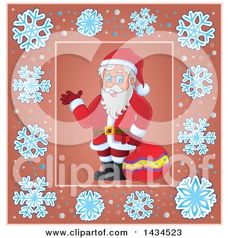 Clipart of a Christmas Santa Inside a Snowflake Frame - Royalty Free Vector Illustration by visekart