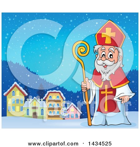 Clipart of a Saint Nicholas in a Village - Royalty Free Vector Illustration by visekart
