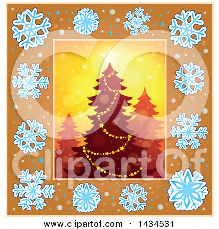 Clipart of a Christmas Tree Inside a Snowflake Frame - Royalty Free Vector Illustration by visekart