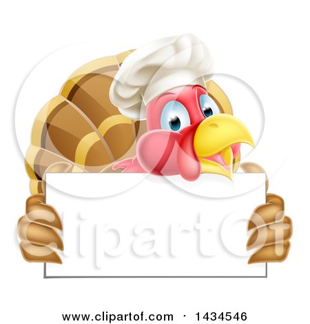 Clipart of a Happy Chef Turkey Bird Holding a Blank Sign Board - Royalty Free Vector Illustration by AtStockIllustration