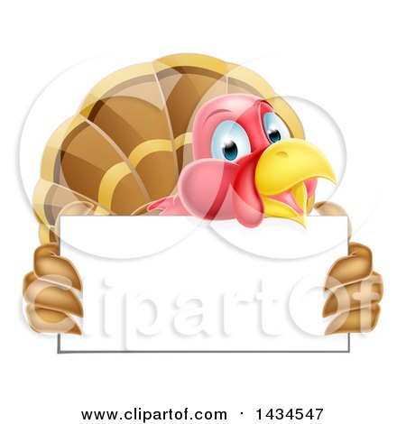Clipart of a Happy Turkey Bird Holding a Blank Sign Board - Royalty Free Vector Illustration by AtStockIllustration
