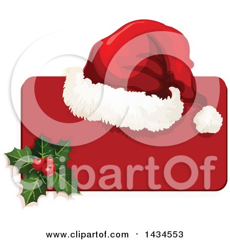 Clipart of a Christmas Santa Hat and Holly Label - Royalty Free Vector Illustration by Vector Tradition SM