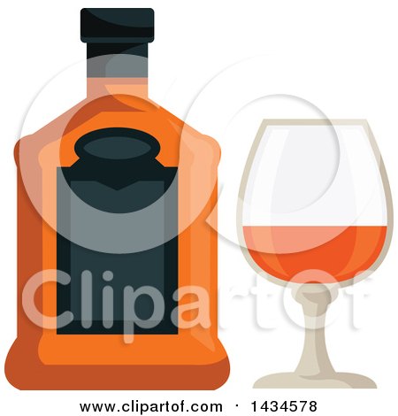Clipart of a Bottle and Glass of Brandy - Royalty Free Vector Illustration by Vector Tradition SM