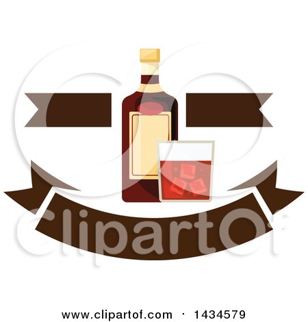 Clipart of a Bottle and Glass of Whiskey with Banners - Royalty Free Vector Illustration by Vector Tradition SM