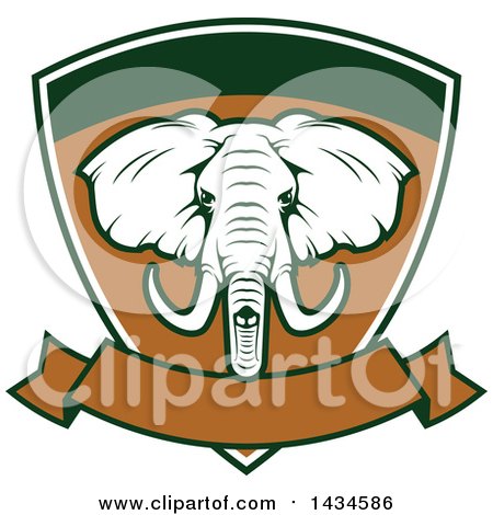 Clipart of a Big Game Elephant Safari Hunting Shield with a Banner - Royalty Free Vector Illustration by Vector Tradition SM