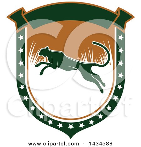 Clipart of a Leaping Cheetah or Panther in a Hunting Shield - Royalty