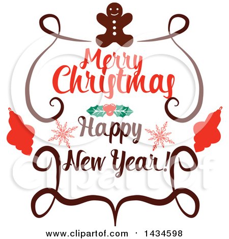Clipart of a Merry Christmas and a Happy New Year Greeting - Royalty Free Vector Illustration by ...