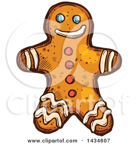 Clipart of a Sketched Gingerbread Man Cookie - Royalty Free Vector Illustration by Vector Tradition SM