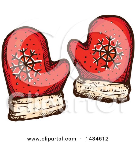 Clipart of a Sketched Pair of Christmas Mittens - Royalty Free Vector Illustration by Vector Tradition SM