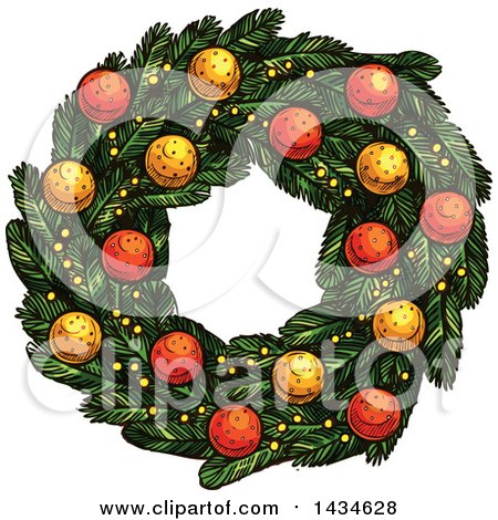 Clipart of a Sketched Christmas Wreath - Royalty Free Vector Illustration by Vector Tradition SM