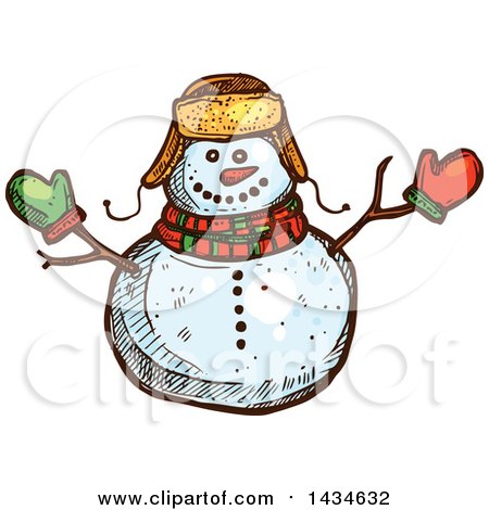 Clipart of a Sketched Snow Man - Royalty Free Vector Illustration by Vector Tradition SM