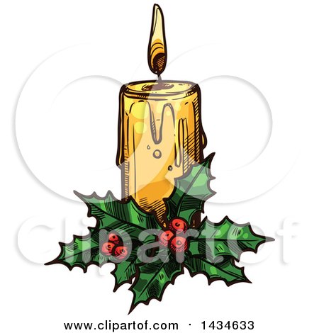 Clipart of a Sketched Christmas Candle - Royalty Free Vector Illustration by Vector Tradition SM