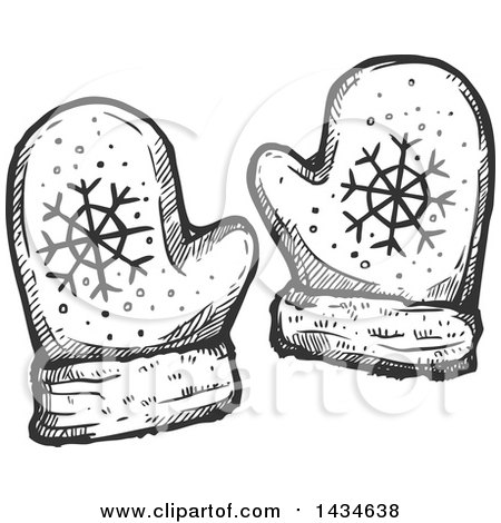 Clipart of a Sketched Dark Gray Pair of Christmas Mittens - Royalty Free Vector Illustration by Vector Tradition SM