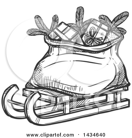 Clipart of a Sketched Sled with Santa's Sack - Royalty Free Vector Illustration by Vector Tradition SM