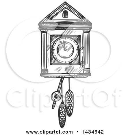 Clipart of a Sketched Dark Gray Cuckoo Clock - Royalty Free Vector Illustration by Vector Tradition SM